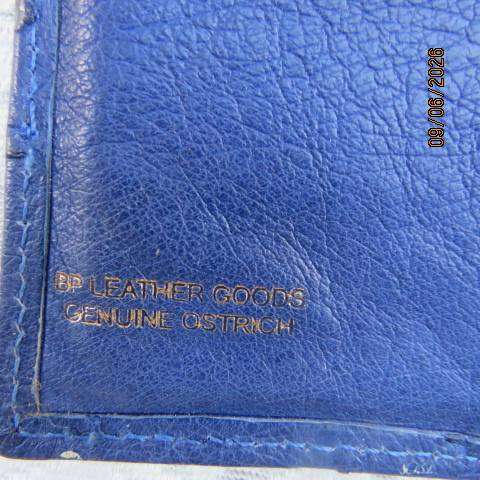 Royal blue genuine ostrich leather purse with spacious card, note and coin compartments