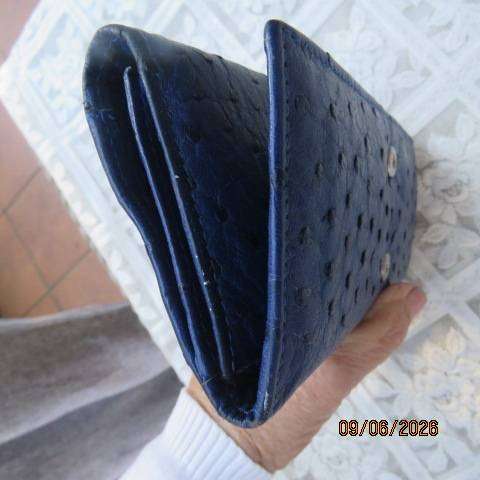 Royal blue genuine ostrich leather purse with spacious card, note and coin compartments