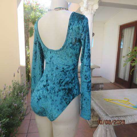 Deep Jade Velvet Polyester Long Sleeve Bodyshirt Size 34-36