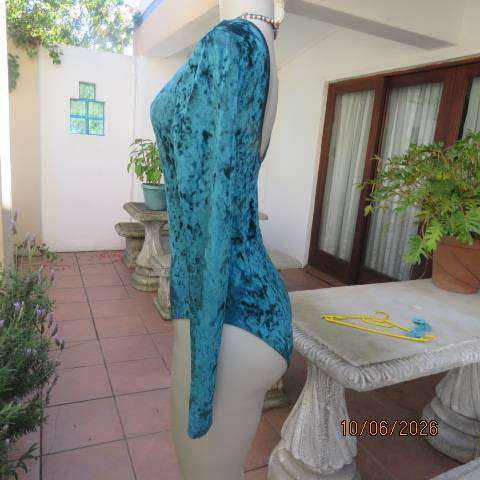 Deep Jade Velvet Polyester Long Sleeve Bodyshirt Size 34-36