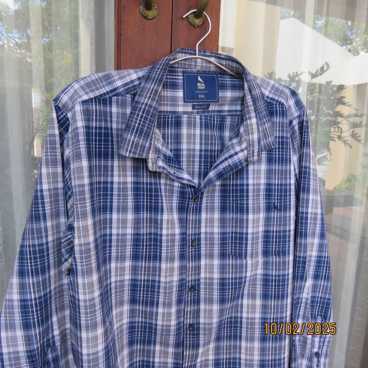 REAL MAN blue-white-black long sleeve shirt in 100% cotton. Size 3XL.