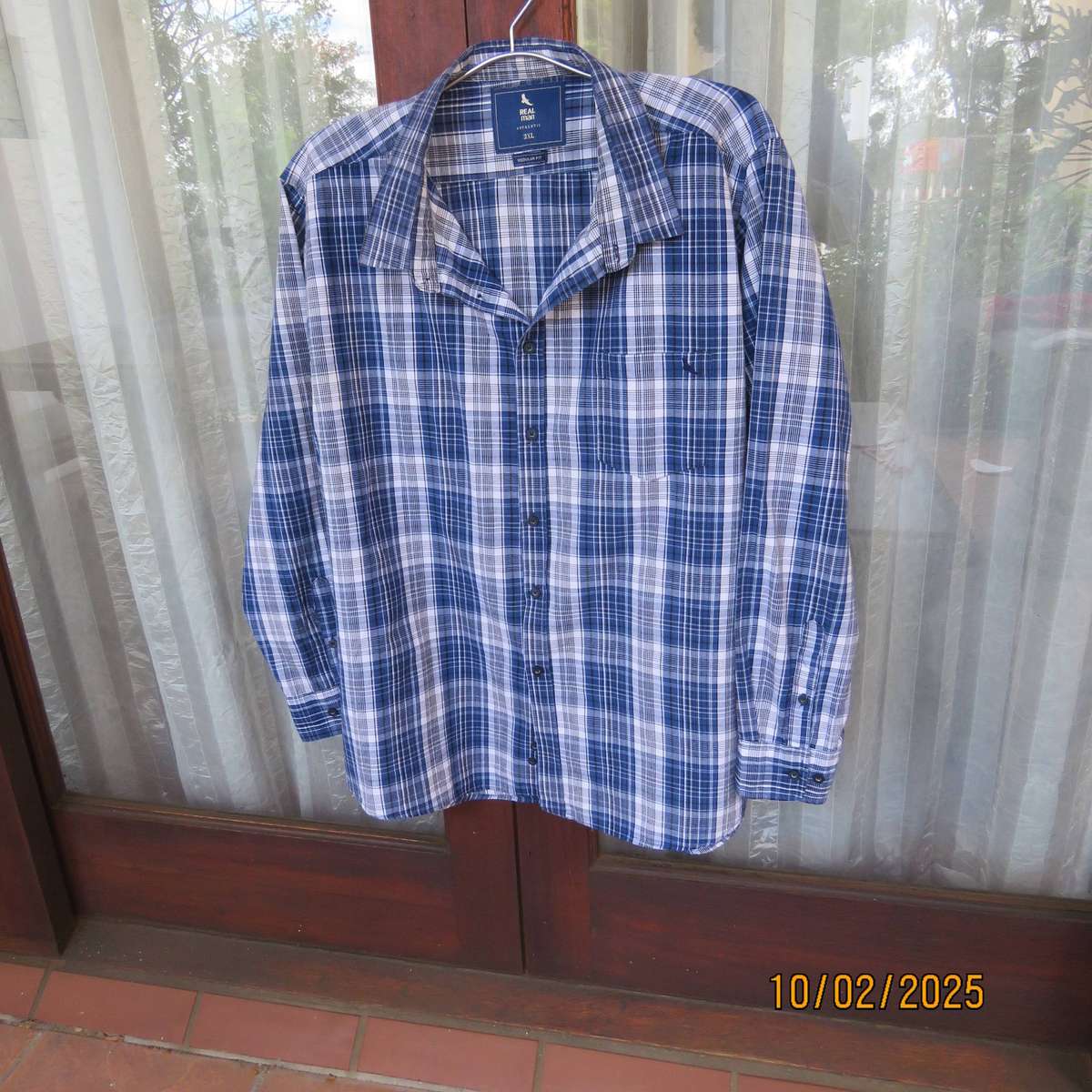 REAL MAN blue-white-black long sleeve shirt in 100% cotton. Size 3XL.