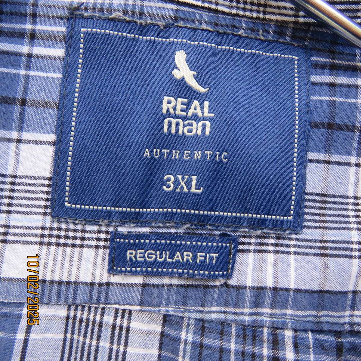REAL MAN blue-white-black long sleeve shirt in 100% cotton. Size 3XL.