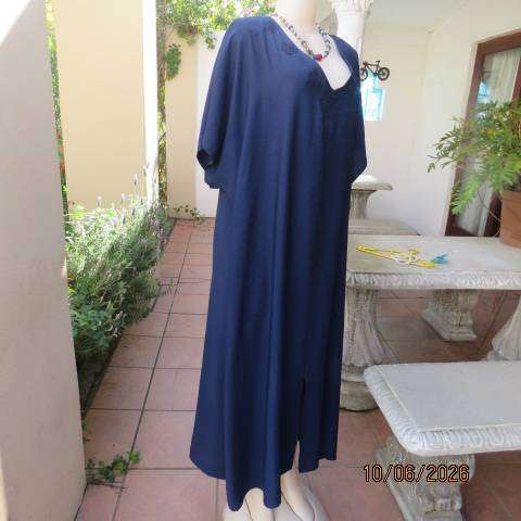 Navy maxi slip-over dress with lace detail, viscose-polyester blend, size 48