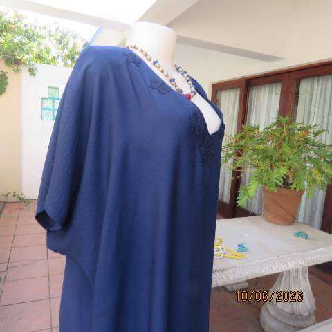 Navy maxi slip-over dress with lace detail, viscose-polyester blend, size 48