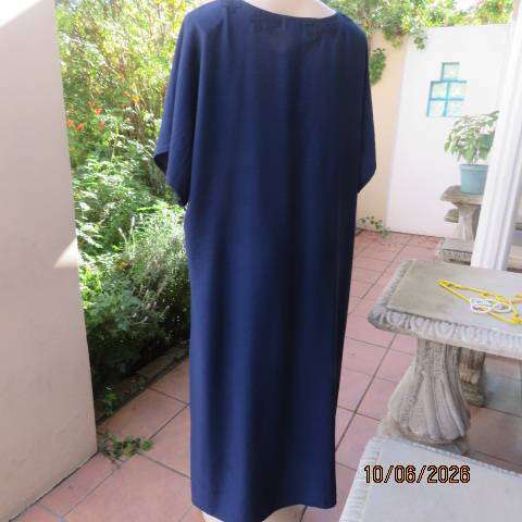 Navy maxi slip-over dress with lace detail, viscose-polyester blend, size 48