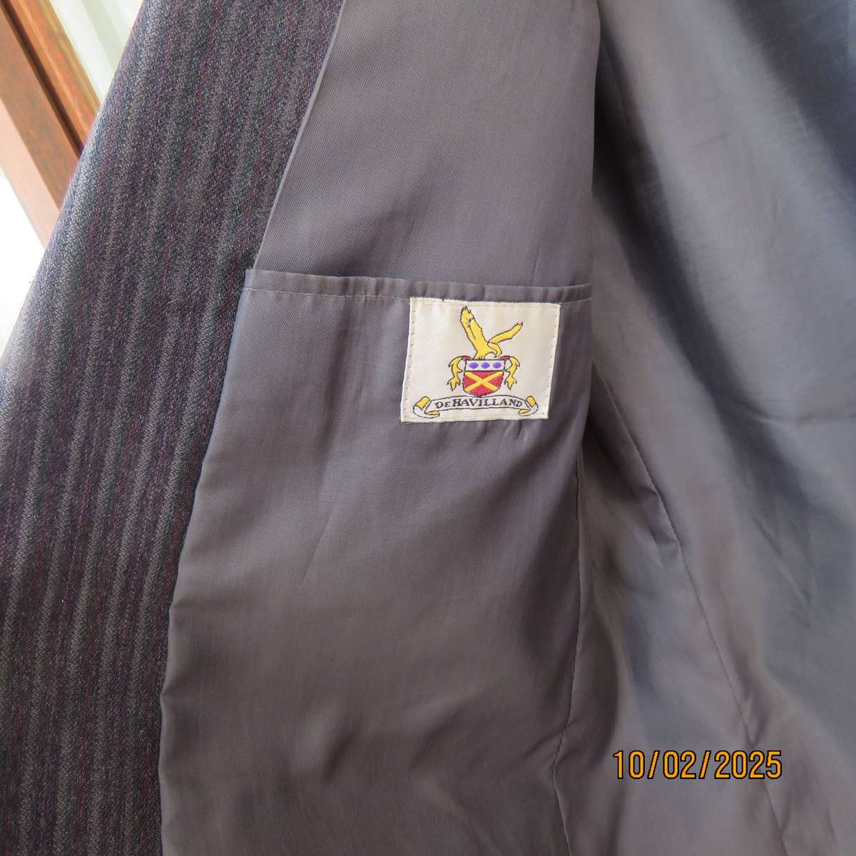 DE HAVILLAND smart dark grey striped double breast dress jacket size 34