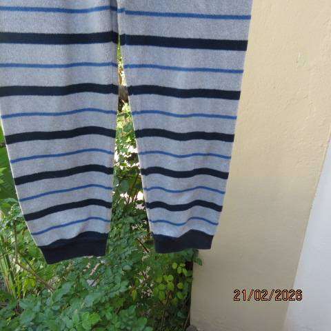 Light grey boys' stretch warm polyester long pyjama pants with blue and navy stripes
