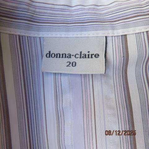 DONNA CLAIRE striped button down top in pale grey-white-brown and lilac. Size 44
