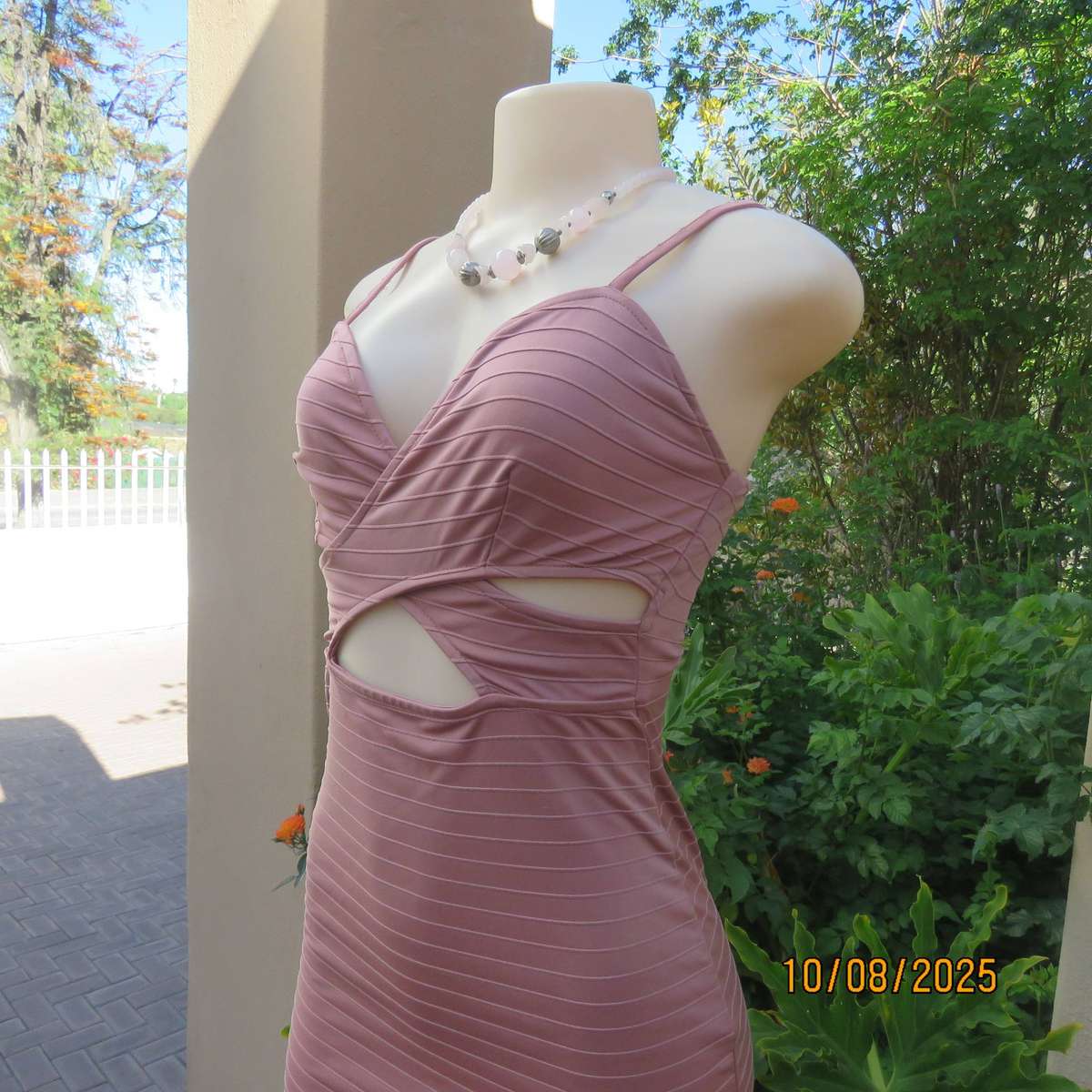 MISS L dusty pink corded stretch polyester strappy bodycon dress size 30