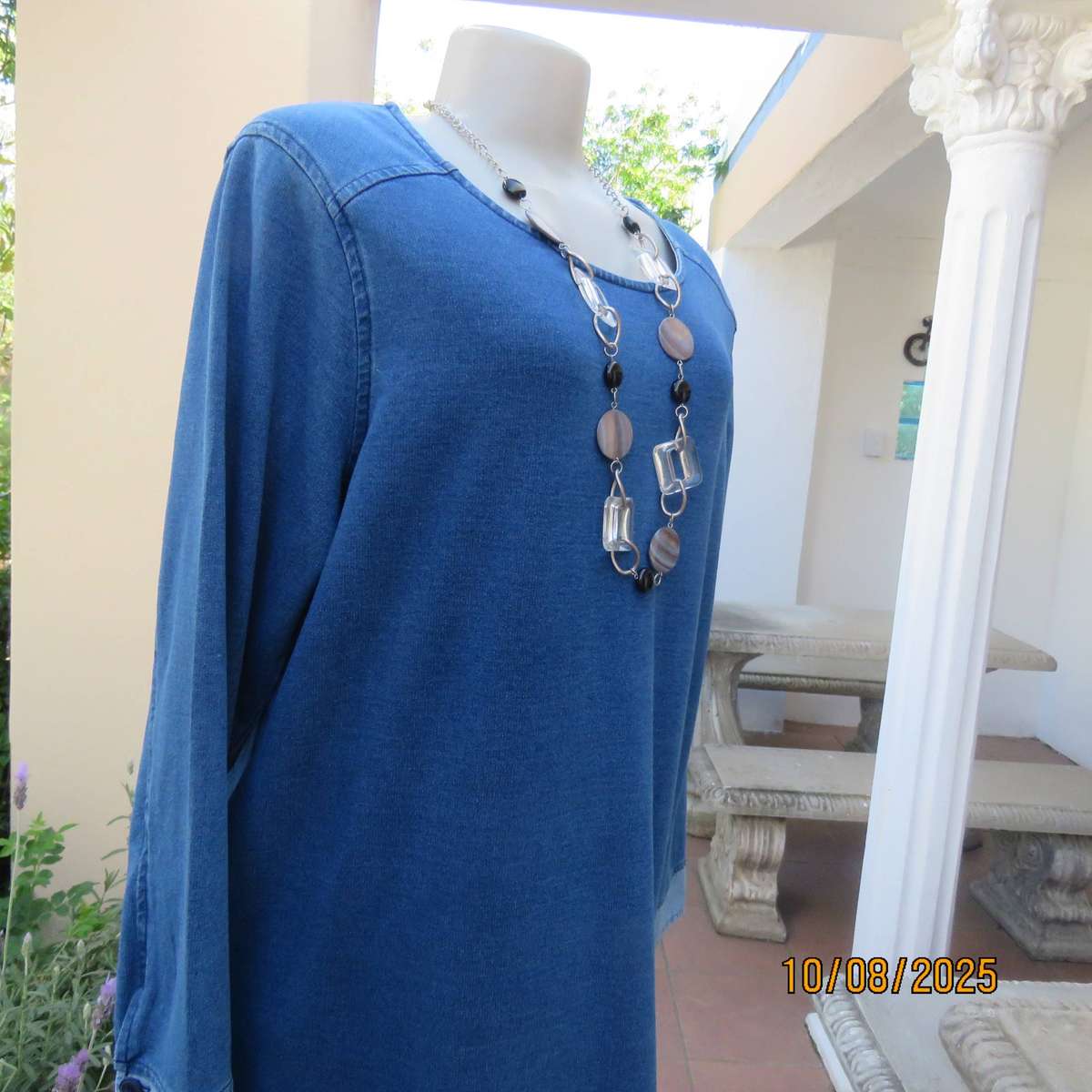 REAL Fresh blue denim stretch polycotton long sleeve top-short dress. Size 40-42