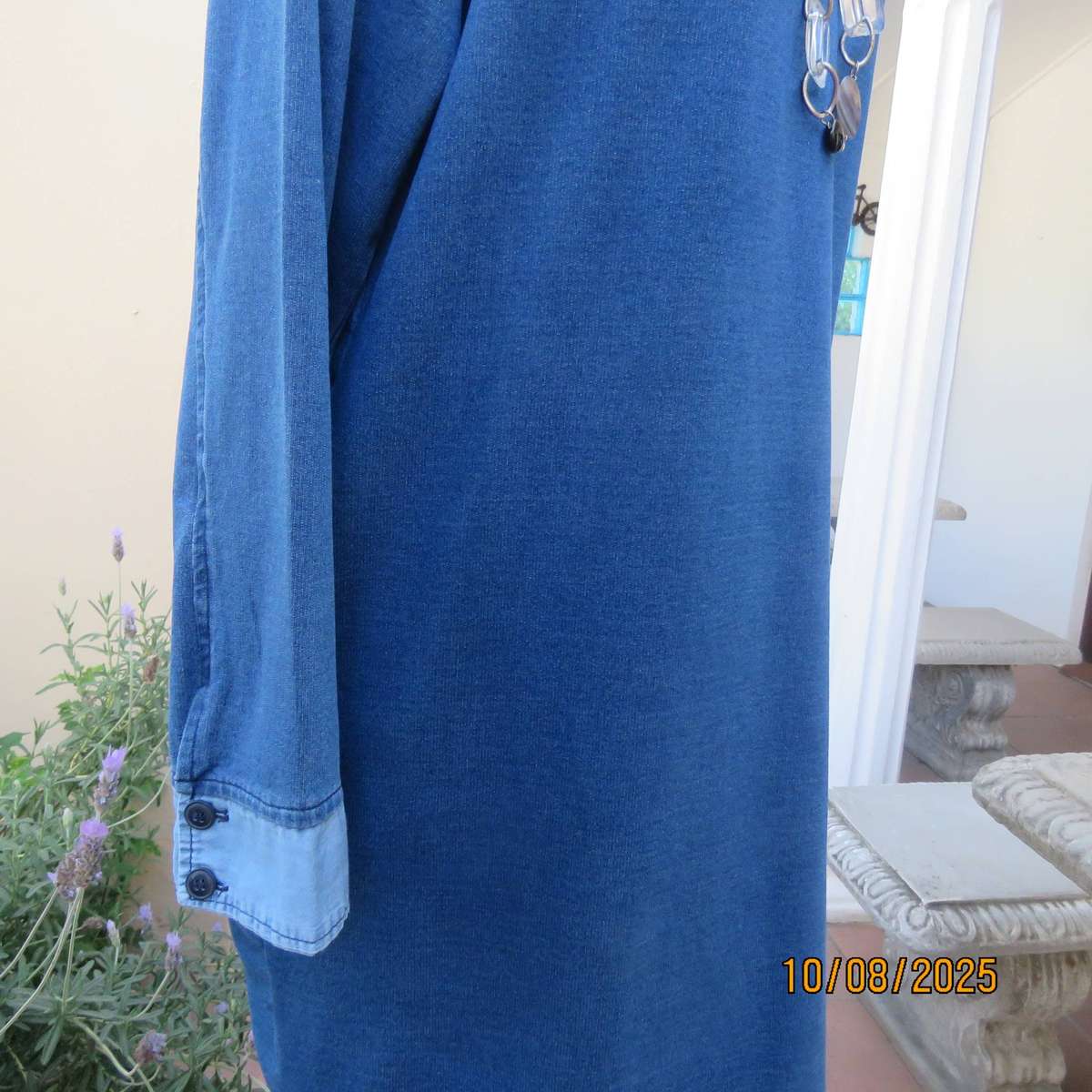REAL Fresh blue denim stretch polycotton long sleeve top-short dress. Size 40-42