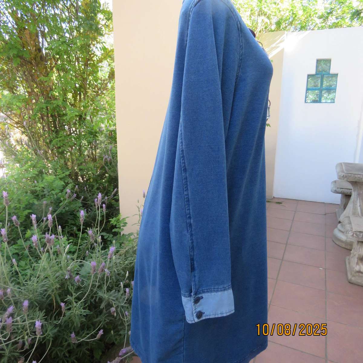 REAL Fresh blue denim stretch polycotton long sleeve top-short dress. Size 40-42