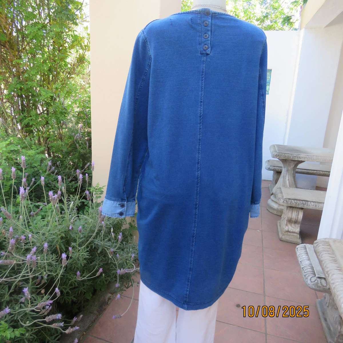 REAL Fresh blue denim stretch polycotton long sleeve top-short dress. Size 40-42