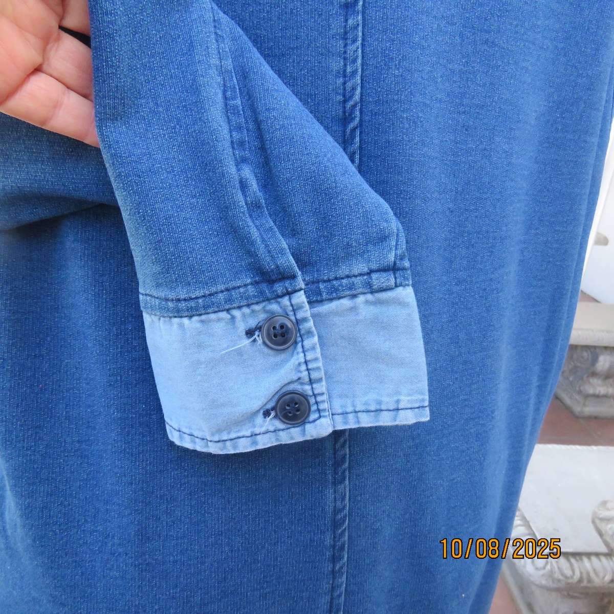 REAL Fresh blue denim stretch polycotton long sleeve top-short dress. Size 40-42