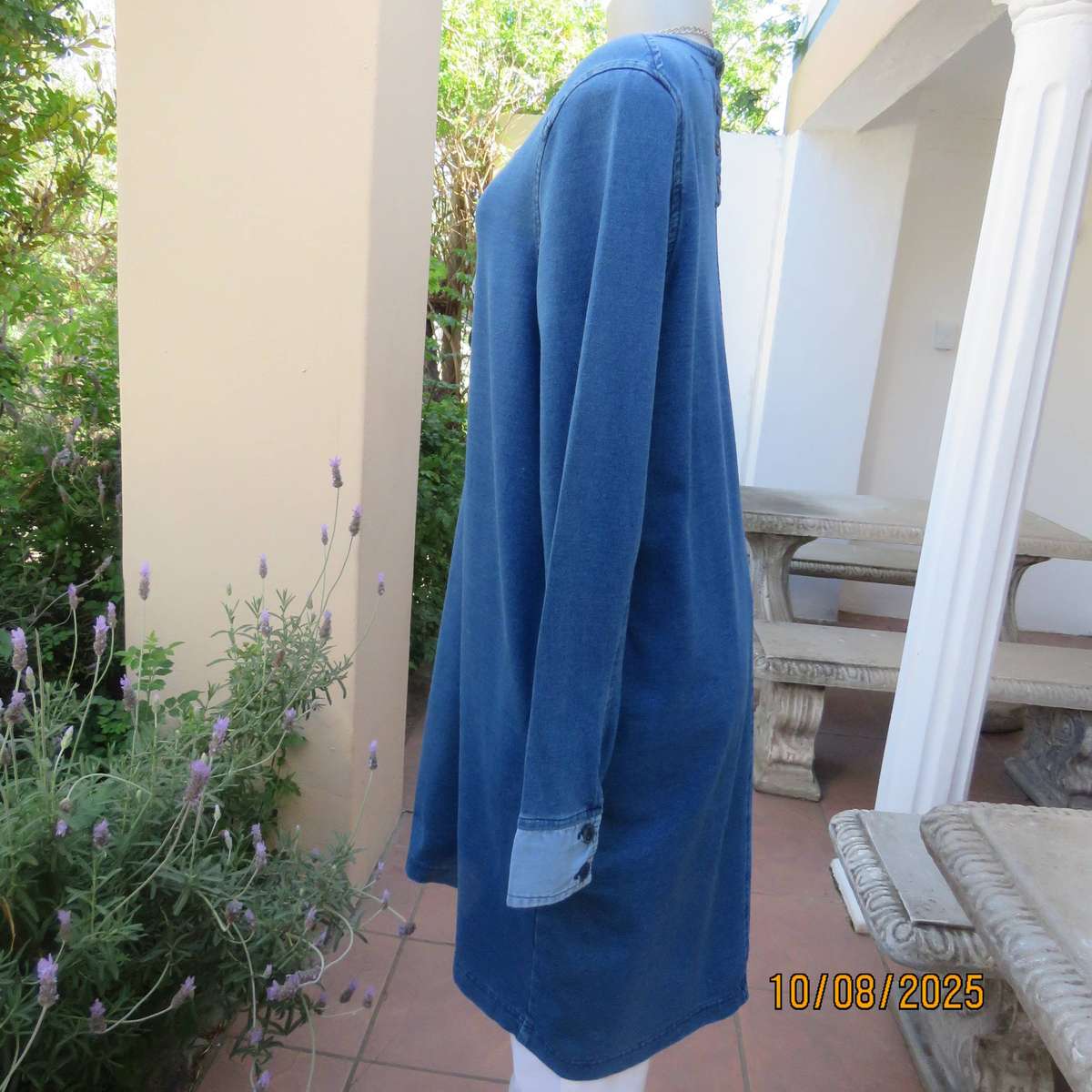 REAL Fresh blue denim stretch polycotton long sleeve top-short dress. Size 40-42