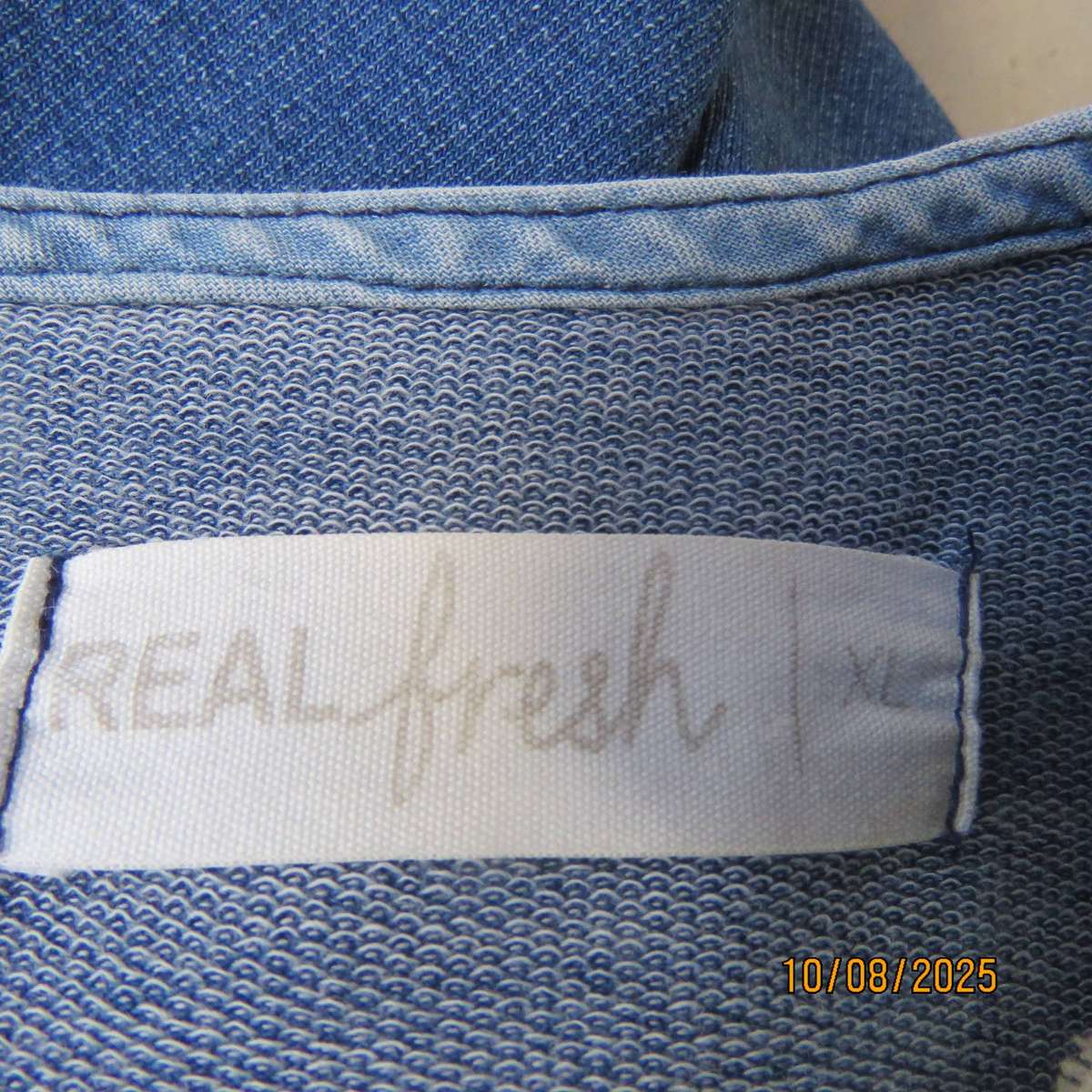 REAL Fresh blue denim stretch polycotton long sleeve top-short dress. Size 40-42