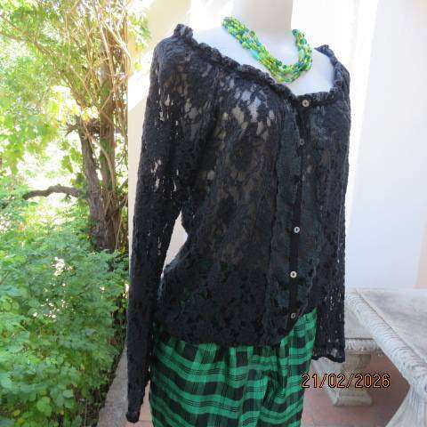 BE HIP ink black stretch lace button-down long sleeve top, size 36-38