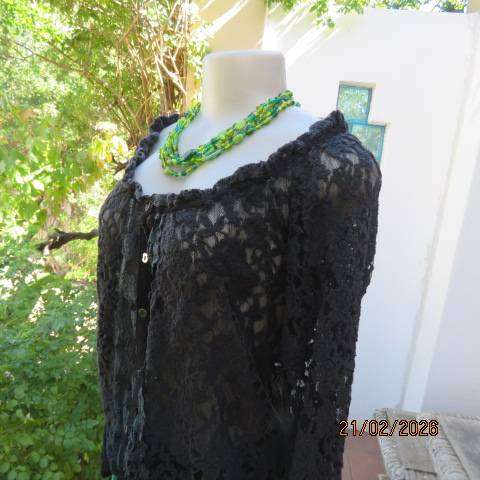 BE HIP ink black stretch lace button-down long sleeve top, size 36-38