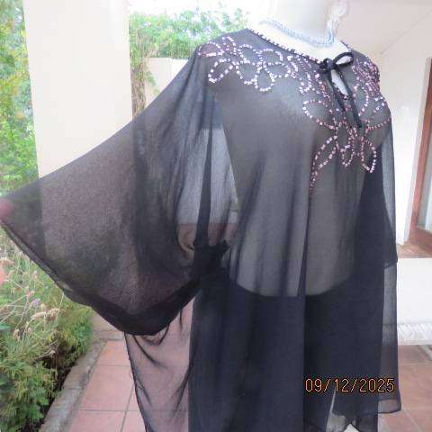 ANNA PIA black sheer polyester top-cover up with luxury sequined front. Size 42-46