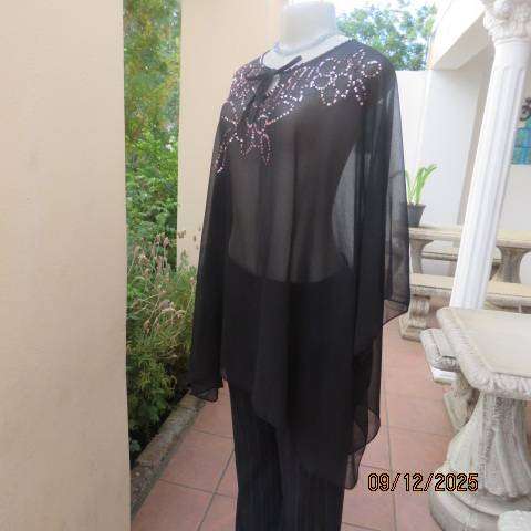 ANNA PIA black sheer polyester top-cover up with luxury sequined front. Size 42-46