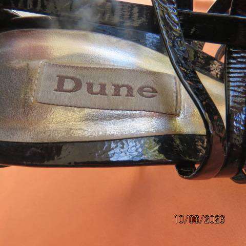 DUNE London black patent leather high heel pumps with multiple straps, size 6
