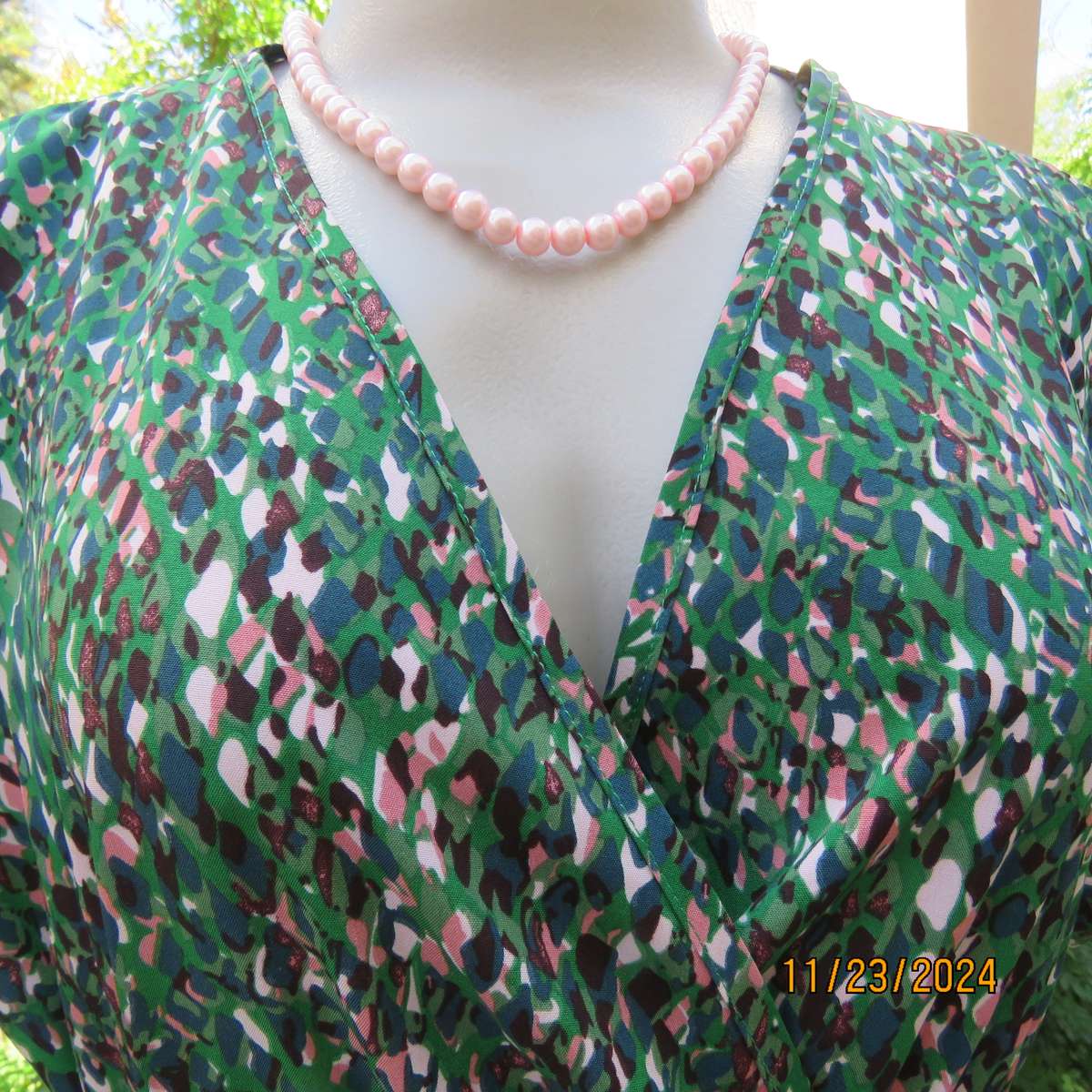 Maxi boutique made colourful dress with cross over bustline and elasticated waist. Size 40. As new