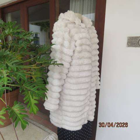 White cosy warm long fluffy hooded jacket women size 38-40