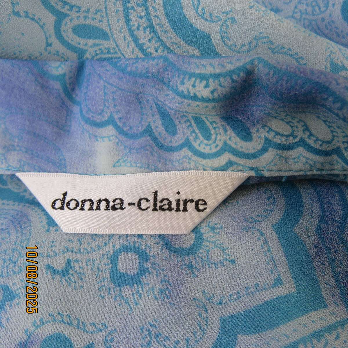 DONNA CLAIRE jade-lilac pattern print short sleeve polyester top size 42