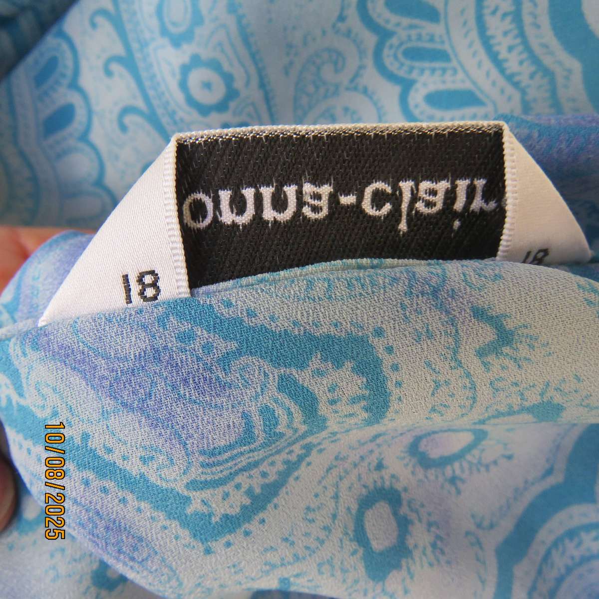 DONNA CLAIRE jade-lilac pattern print short sleeve polyester top size 42