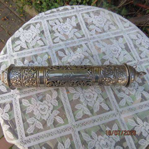 Anglo-Indian antique white metal scroll holder for diplomatic-religious use - loose cap, 30cm