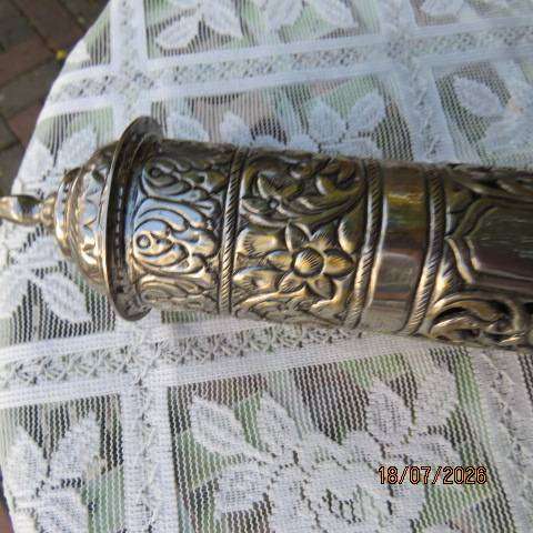 Anglo-Indian antique white metal scroll holder for diplomatic-religious use - loose cap, 30cm