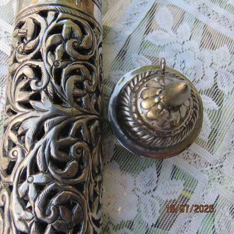 Anglo-Indian antique white metal scroll holder for diplomatic-religious use - loose cap, 30cm