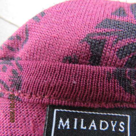 MILADYS maroon polyester stretch dress with black baroque print, size 36