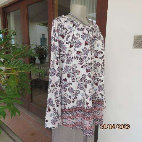 MILADYS soft warm slip-over long sleeve top with bo-ho print, size 46