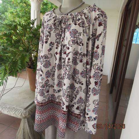 MILADYS soft warm slip-over long sleeve top with bo-ho print, size 46