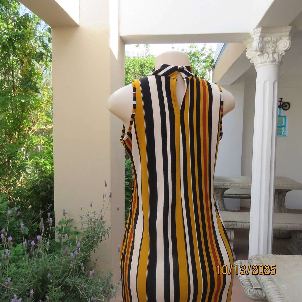 IQ vertical autumn colour striped bodycon sleeveless polyester stretch dress size 34