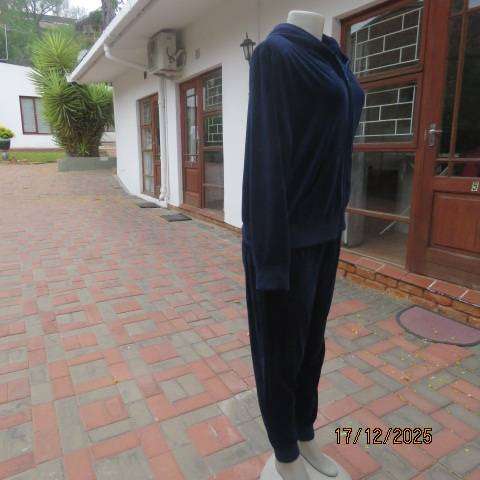 Navy velvet stretch 2 pc pants and hooded zip-up jacket in size 36.