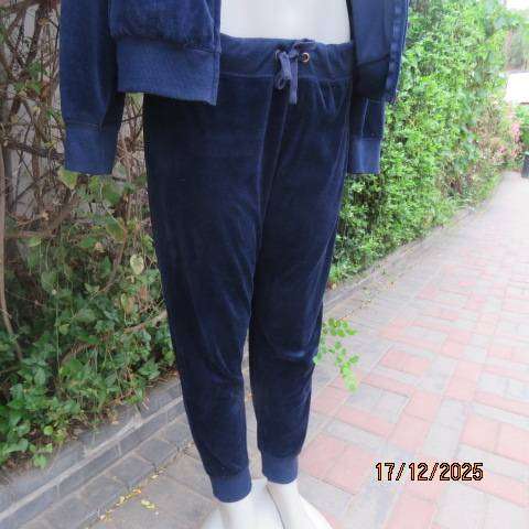 Navy velvet stretch 2 pc pants and hooded zip-up jacket in size 36.