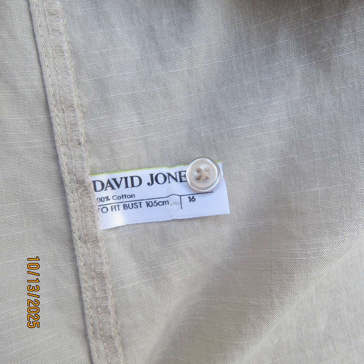DAVID JONES ecru colour long sleeve cotton shirt with 2 pockets. Size 40