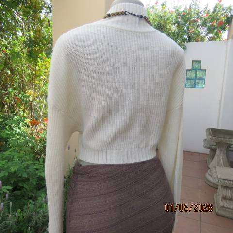 Off-white long sleeve cotton and acrylic blend knit jumper with turtle neck, size 36