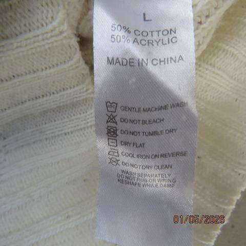 Off-white long sleeve cotton and acrylic blend knit jumper with turtle neck, size 36