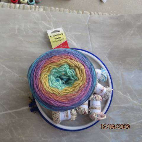 Moya double knit cotton yarn five rolls + Elle colour crush wool 200g + embroidery loop