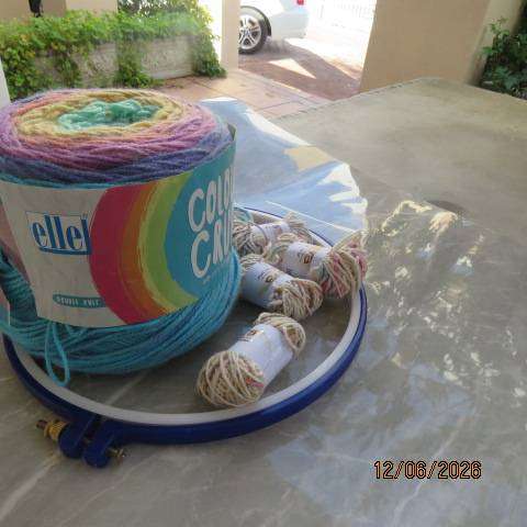 Moya double knit cotton yarn five rolls + Elle colour crush wool 200g + embroidery loop
