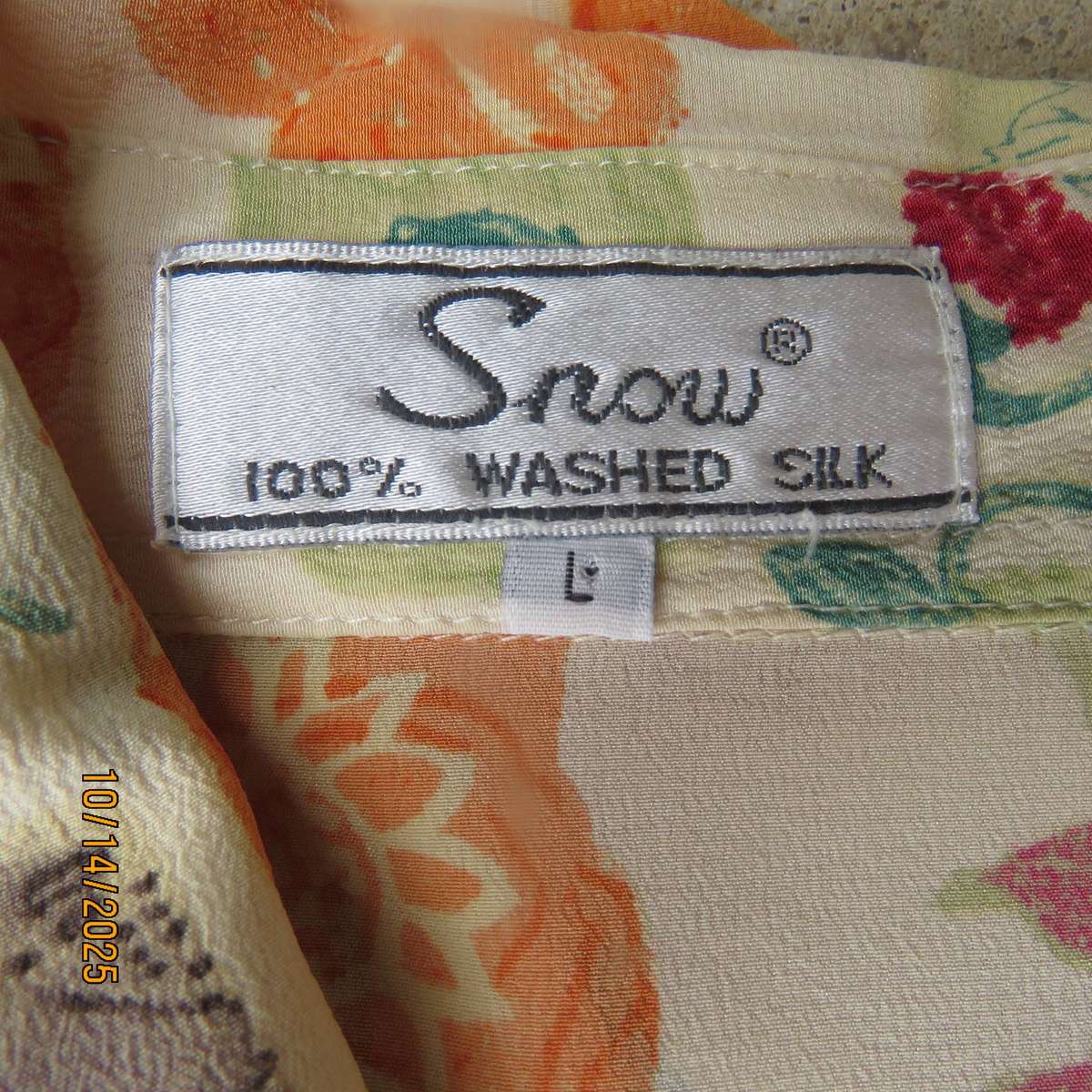 SNOW 100% pure silk cream with red-orange-green floral print top. Size 40