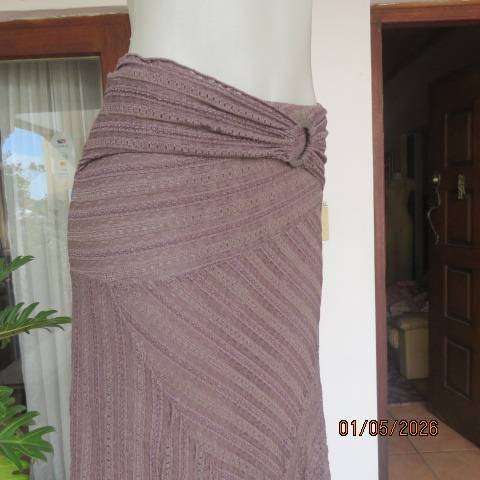 Unique coffee colour paneled polyester-nylon stretch high-low skirt size 32-34