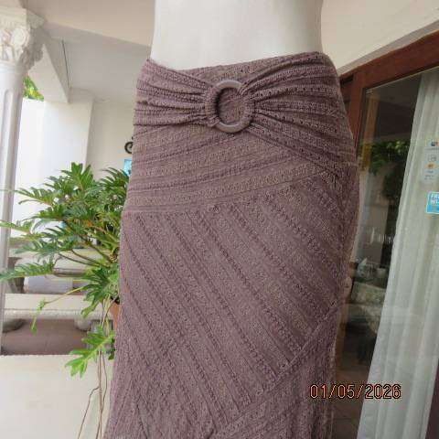 Unique coffee colour paneled polyester-nylon stretch high-low skirt size 32-34