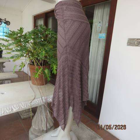 Unique coffee colour paneled polyester-nylon stretch high-low skirt size 32-34