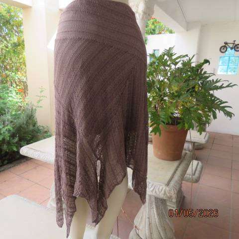 Unique coffee colour paneled polyester-nylon stretch high-low skirt size 32-34