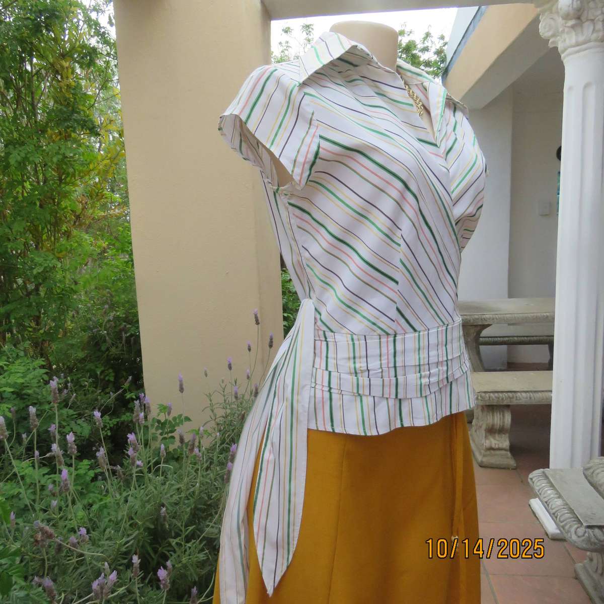 INWEAR white polycotton stretch cross over striped top in size 34